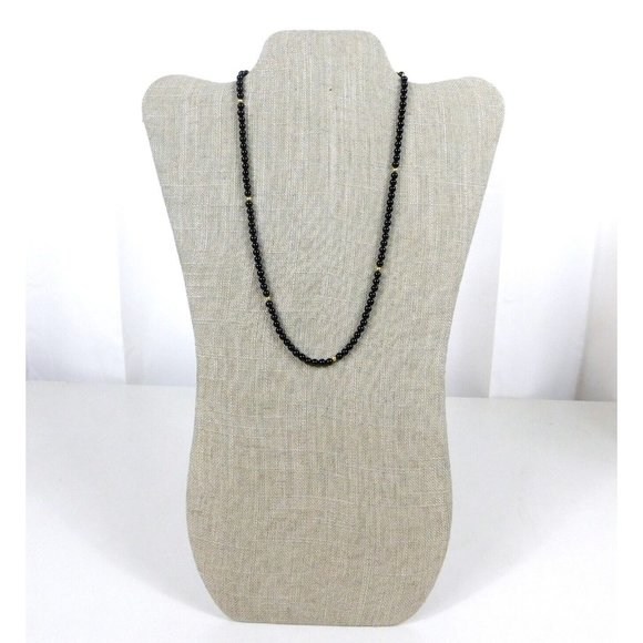 Vintage Black/Gold Tone Beaded Necklace 14K Spring Ring Clasp SEE DESCRIPTION - Picture 2 of 9